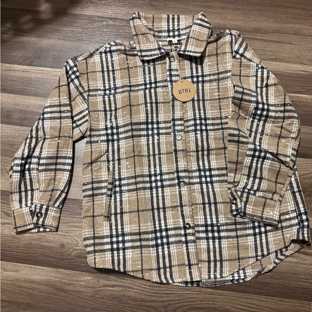 Women’s  Beige Plaid Button-Up Shirt Jacket